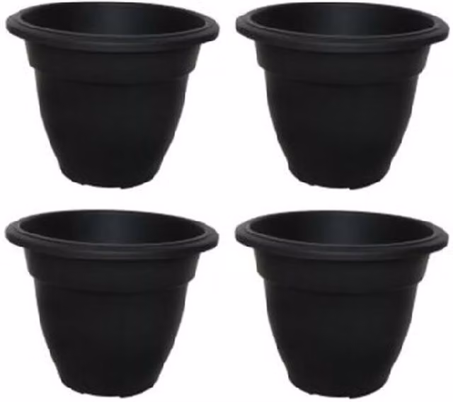 Whitefurze Black Round Bell Plastic Plant Pot and Flower Planter, Diameter: 38 cm