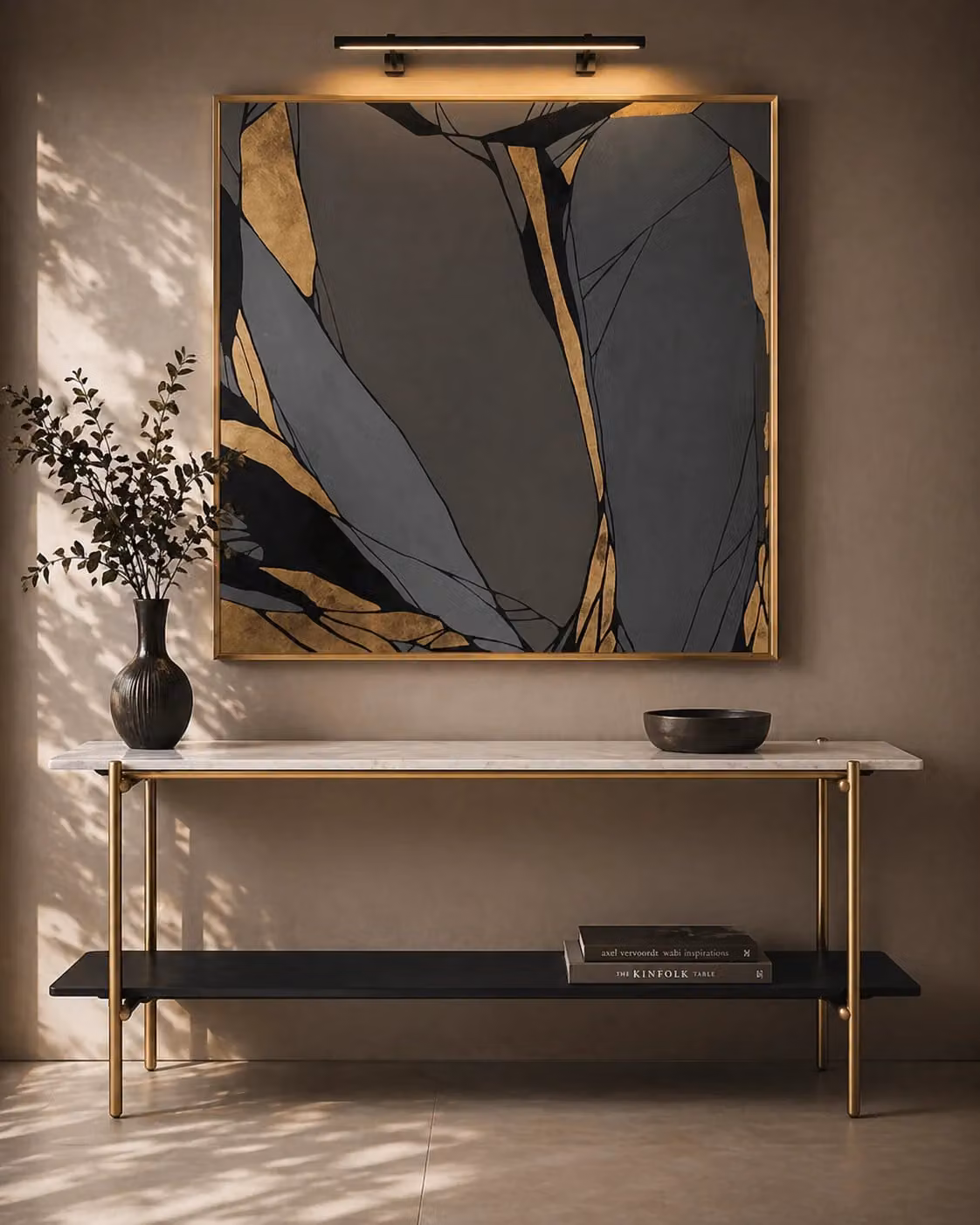 Tommy Franks Grey and Gold Abstract Modern Canvas Painting