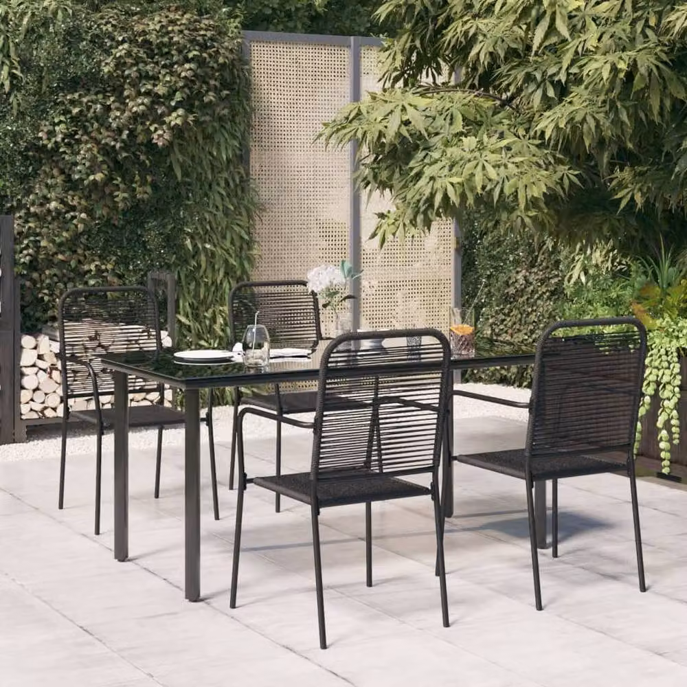 Berkfield Home 5 Piece Garden Dining Set in Black Cotton Rope and Powder Coated Steel – 2