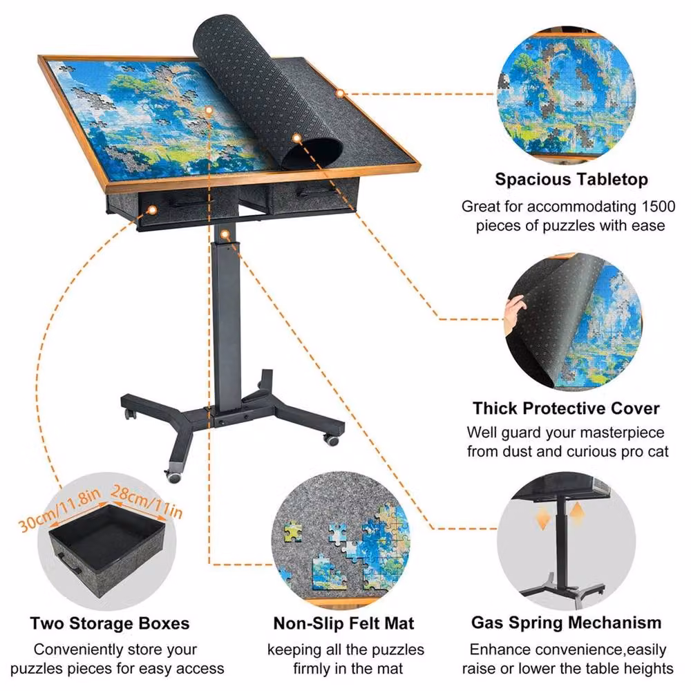 NESTLUNE Rotating and Tilting Jigsaw Puzzle Table with Height Adjustment in Black, W: 100 cm, D: 15 cm – 2