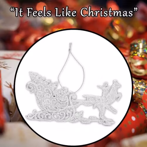VFM e-Store Silver Hanging Reindeer and Sleigh Christmas Tree Ornament, W: 12.1 cm, H: 14.5 cm, D: 0.3 cm – 7