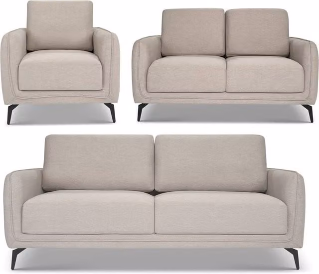 Bravich LTD Brixton Fabric Sofa Set in Cream, including 3 Seater Sofa, 2 Seater Sofa and Armchair with Solid Wood Frame – 1