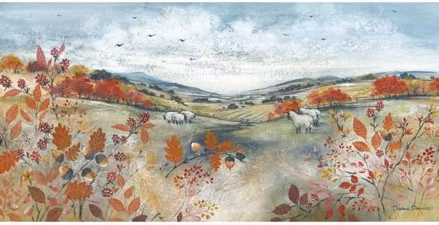 Diane Demirci Autumn Walk Framed Canvas Print in Light Blue and Multicolour