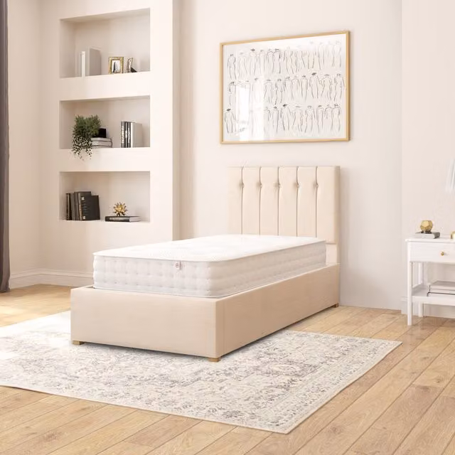 Aspire Single Ottoman Storage Bed in Beige Malham Weave Fabric with Lift Up Base