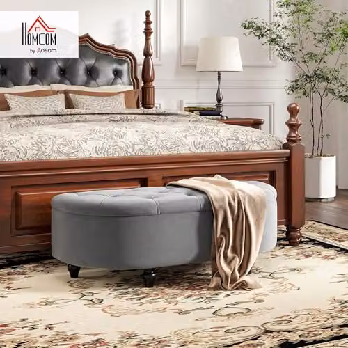 HOMCOM Semi-Circle Velvet Upholstered Ottoman Storage Bench in Grey, W/D/H: 120 x 46 x 42 cm – 5