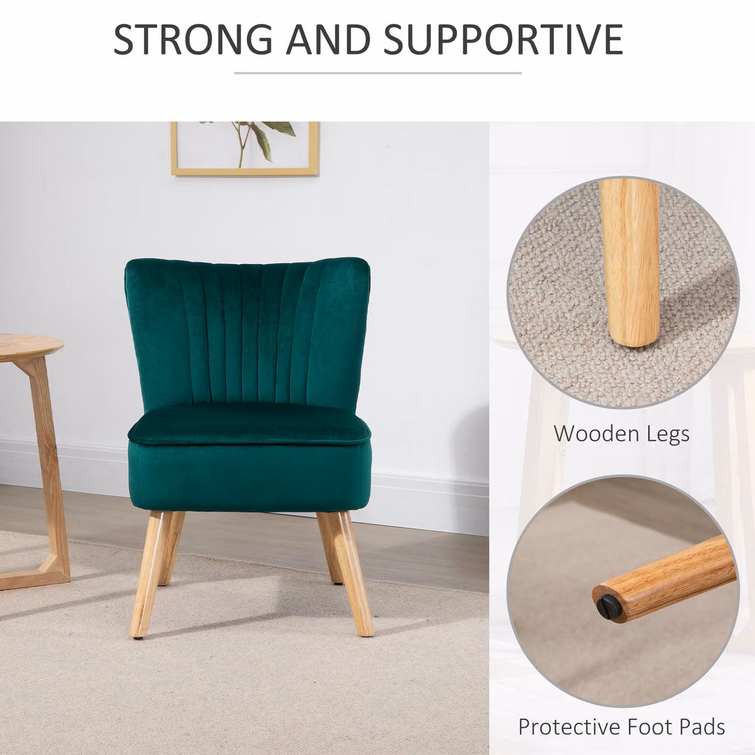 HOMCOM Modern Green Striped Fabric Accent Chair with Rubberwood Legs – 4