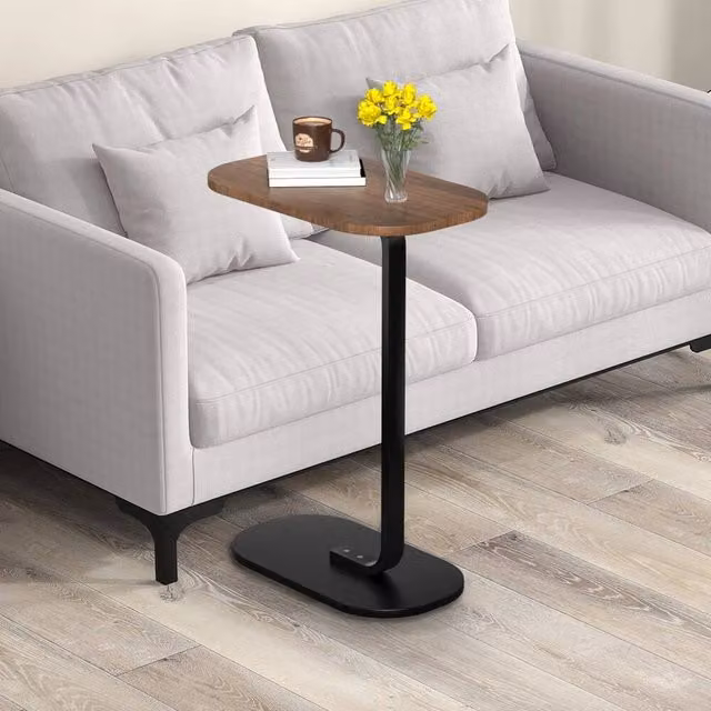 KORVIXA C-Shaped Compact Sofa Side End Table in Brown