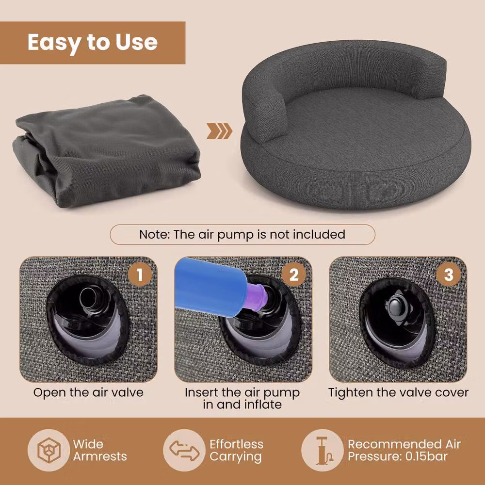 Costway Inflatable Air Sofa Lounger with Detachable Cover and Armrests, Grey – 6