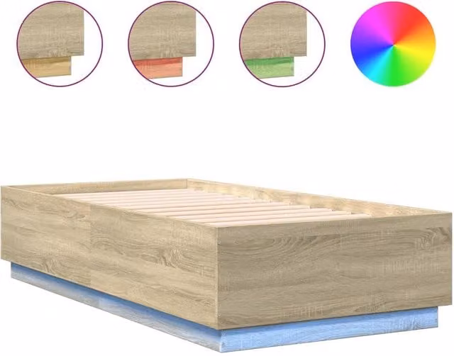 Berkfield Home Sonoma Oak Small Single Bed Frame with LED Lighting and USB Charging Port in Light Tan, W: 75 cm, L: 190 cm – 1