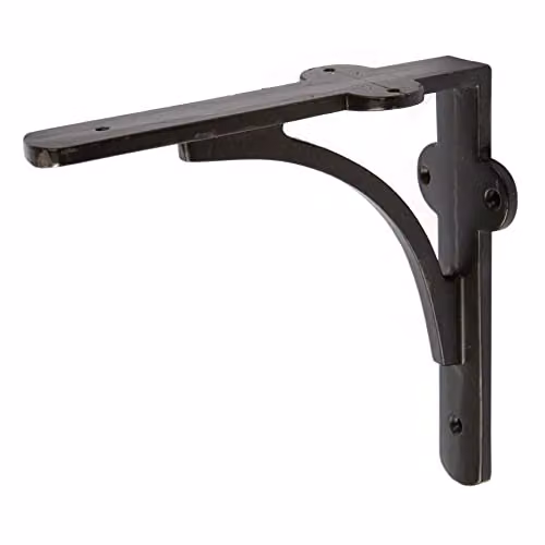 Hammer and Tongs Curved Iron Shelf Bracket in Matt Black, D150mm