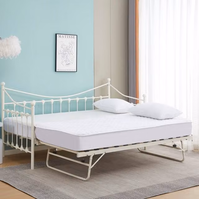 Kosy Koala White Metal Vintage Guest Day Bed with Underbed Trundle and 2 Mattresses (90x190 cm)