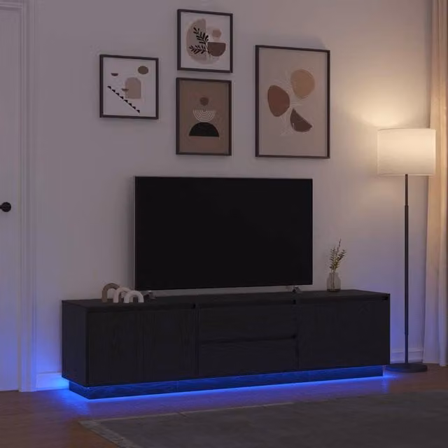Berkfield Home Modern TV Cabinet with LED Lights in Black Oak, W: 193.5 cm, D: 41 cm, H: 50 cm