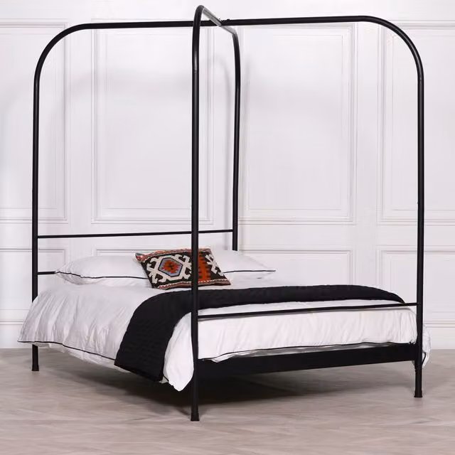 Glasstone Metropolitan Black Metal 5ft King Size Poster Bed with Canopy Frame, H 224 x W 158 x D 206 cm