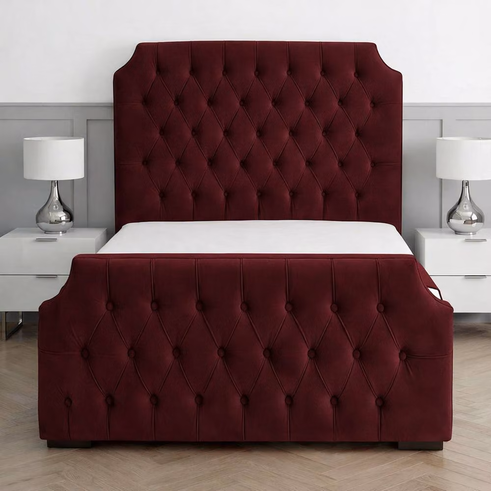 Living Comfort Bedz Westminster King Size Plush Velvet Upholstered Bed with Slatted Base and 48 Inch Headboard in Maroon – 2