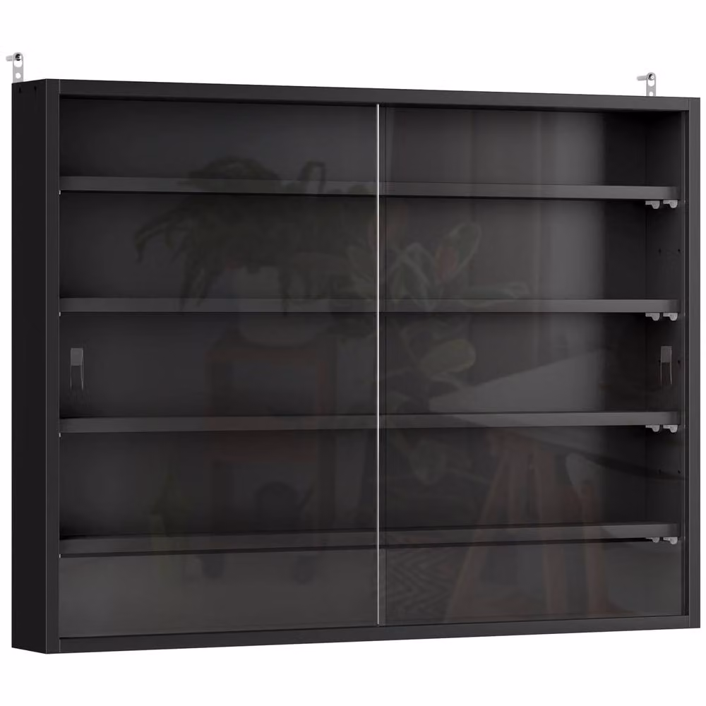 Wyld Haus Velura Black Wood and Glass Wall Mounted Display Cabinet with Sliding Glass Doors W/H: 60 x 80 cm – 2