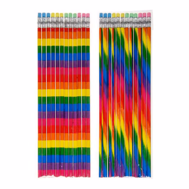 LG-Imports Pack of 12 Rainbow Colour Wood Pencils with Eraser, White and Multicolour
