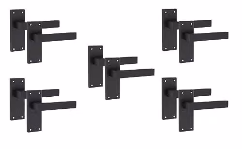 Golden Grace Straight Delta Door Handles with Latch, 5 Pairs, Matt Black Zinc – 1