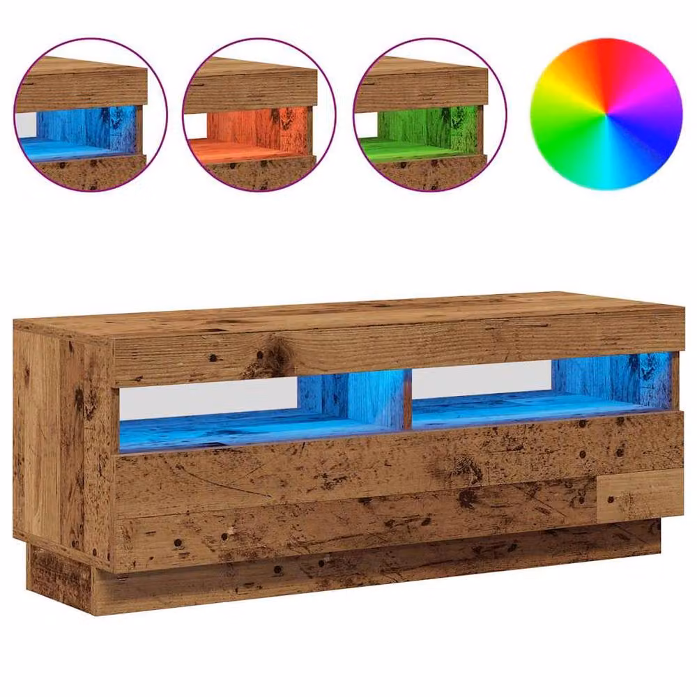 Berkfield Home Modern TV Cabinet with LED Lights in Old Wood Brown, W/D/H: 100 x 35 x 40 cm – 3