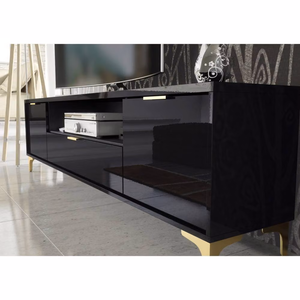Mex Furniture LTD Goldline Glossy Black and Gold TV Unit – 3