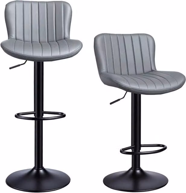 VOGREX Set of 2 Grey Faux Leather Modern Swivel Kitchen Bar Stools