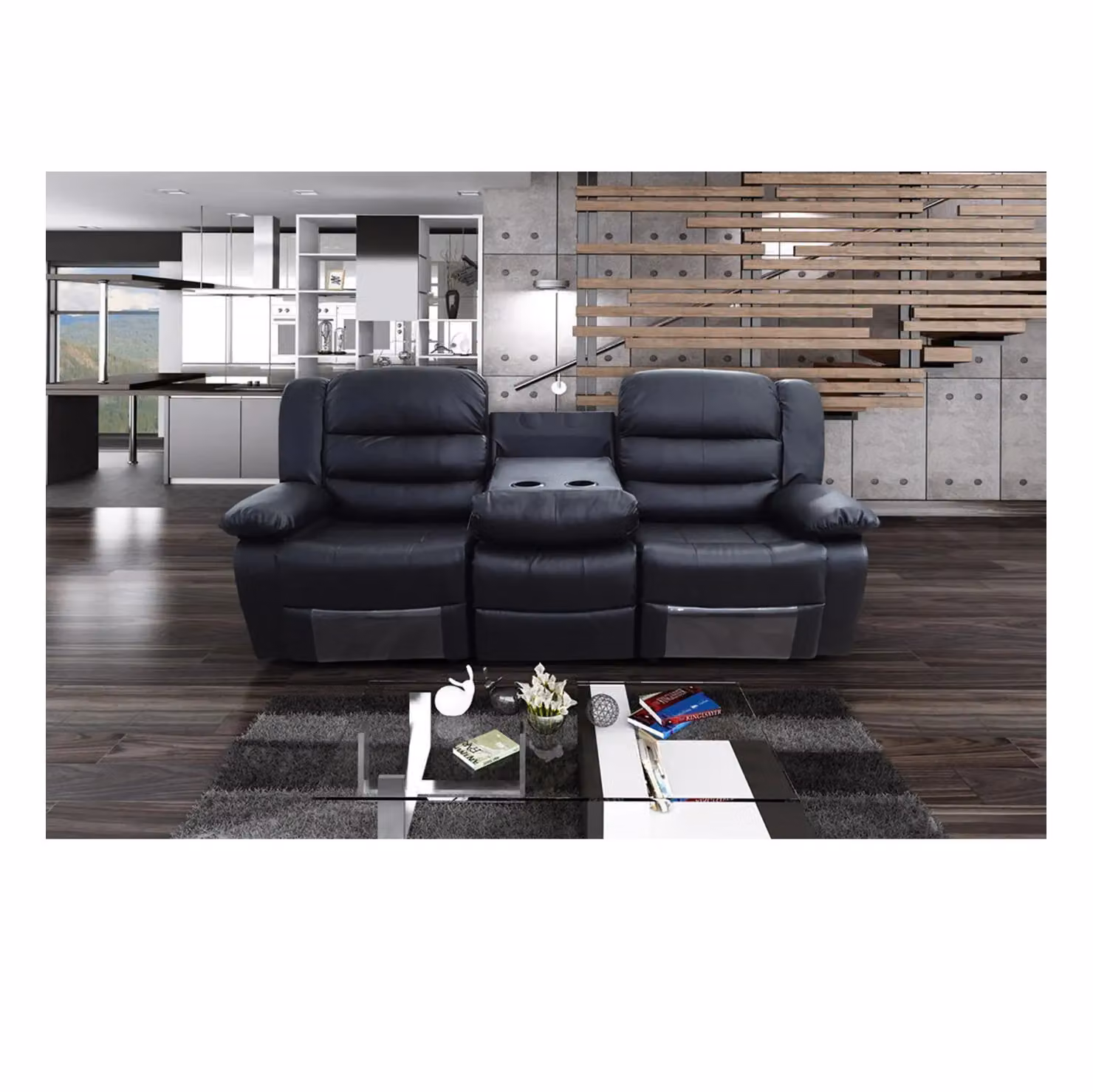 Snugg Furniture UK Limited Roman 3 Seater Recliner Sofa in Black Synthetic Leather – 2
