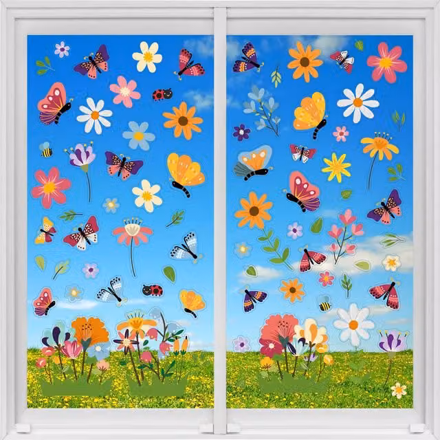 WALPLUS Butterflies in the Meadow Multicoloured Spring Adhesive Window Clings