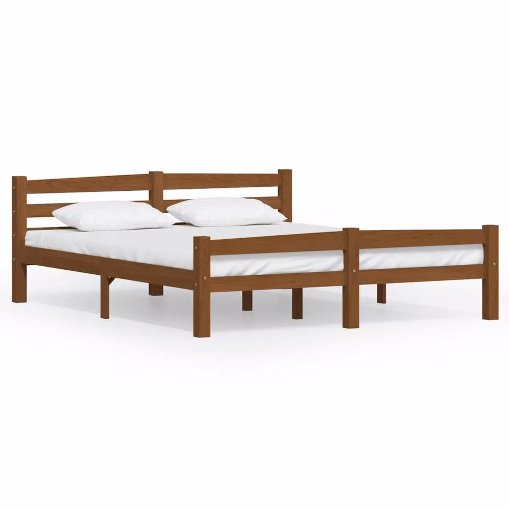 Berkfield Home Modern Solid Pinewood Bed Frame, Brown, W/D/H: 160 x 200 x 66 cm – 3