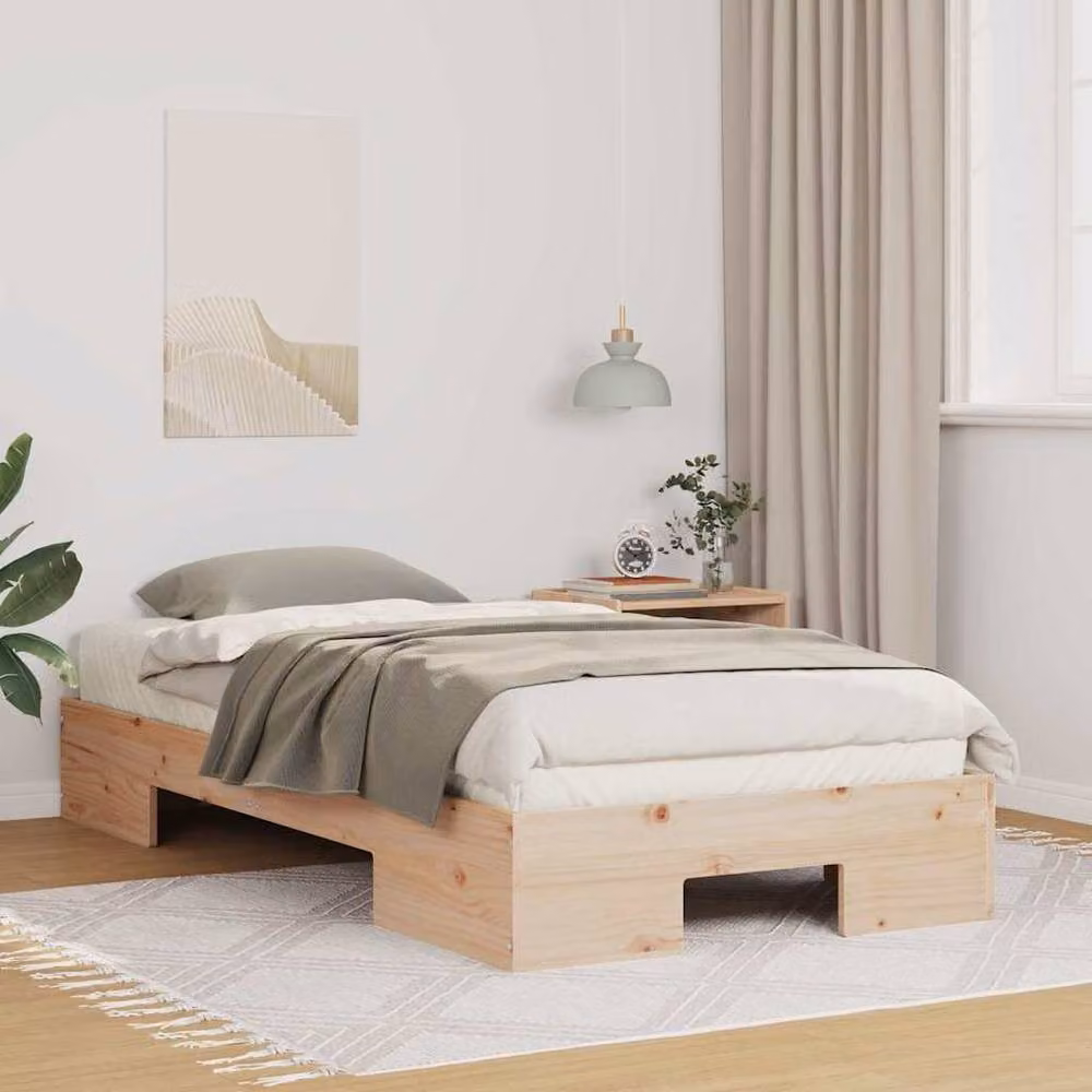 Berkfield Home Floor Bed Frame with Storage in Brown Solid Pine Wood, W/D/H: 90 x 200 x 25 cm – 2
