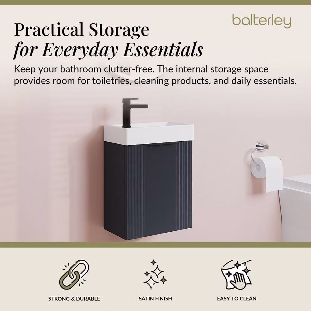 Balterley Dark Grey Wall Hung Vanity Unit with Black Handle and Soft Close Doors, Width: 40 cm – 2
