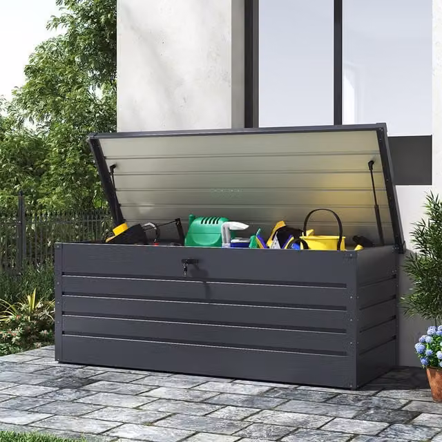 Breeins Lockable Metal Outdoor Garden Storage Box in Matt Anthracite Grey