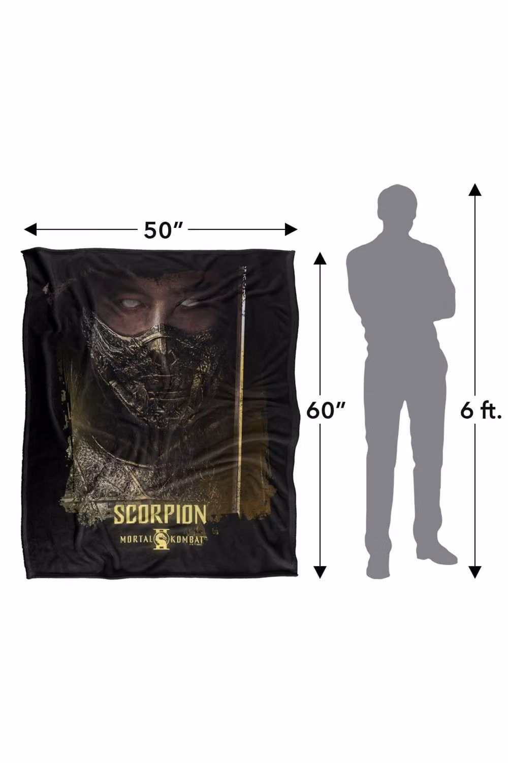 Warner Bros. Mortal Kombat 2 Scorpion Portrait Super Soft Fluffy Polyester Throw Blanket in Black and Multicolour, Large – 3
