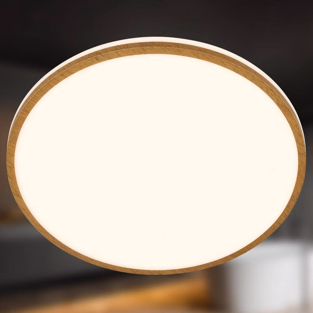Briloner Modern Round LED Ceiling Light for Bathrooms with Wood Frame, Brown, Diameter: 33 cm, 18W, 1850lm, IP44 – 2