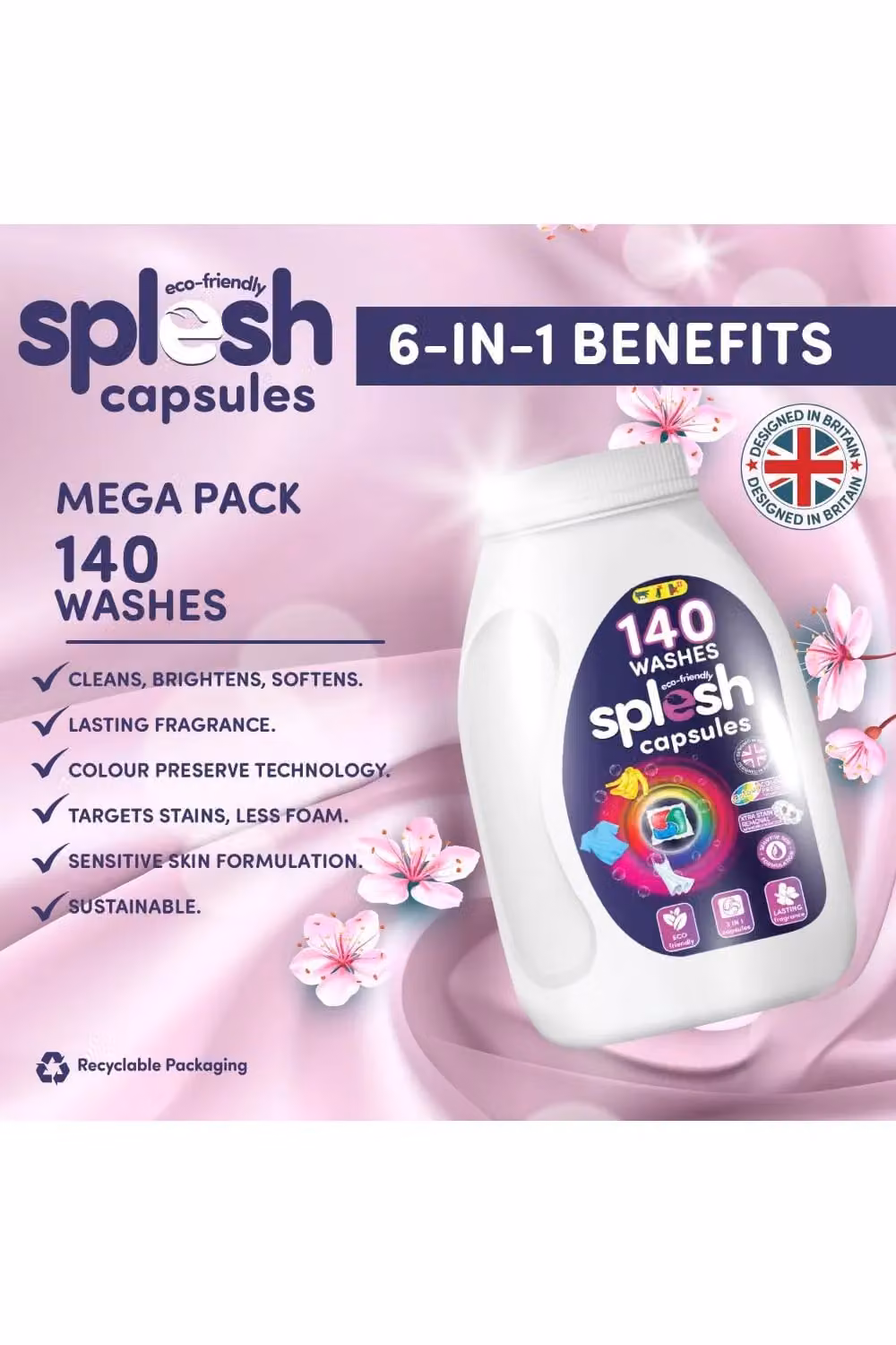 Splesh 3 in 1 Xtra Stain Removal Laundry Capsules, White, 2 Pack – 2