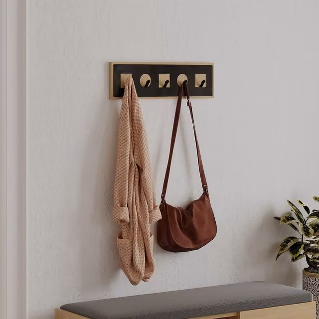 Decortie Icon Modern Wall Mounted Hanger with 5 Hooks in Brown and Black