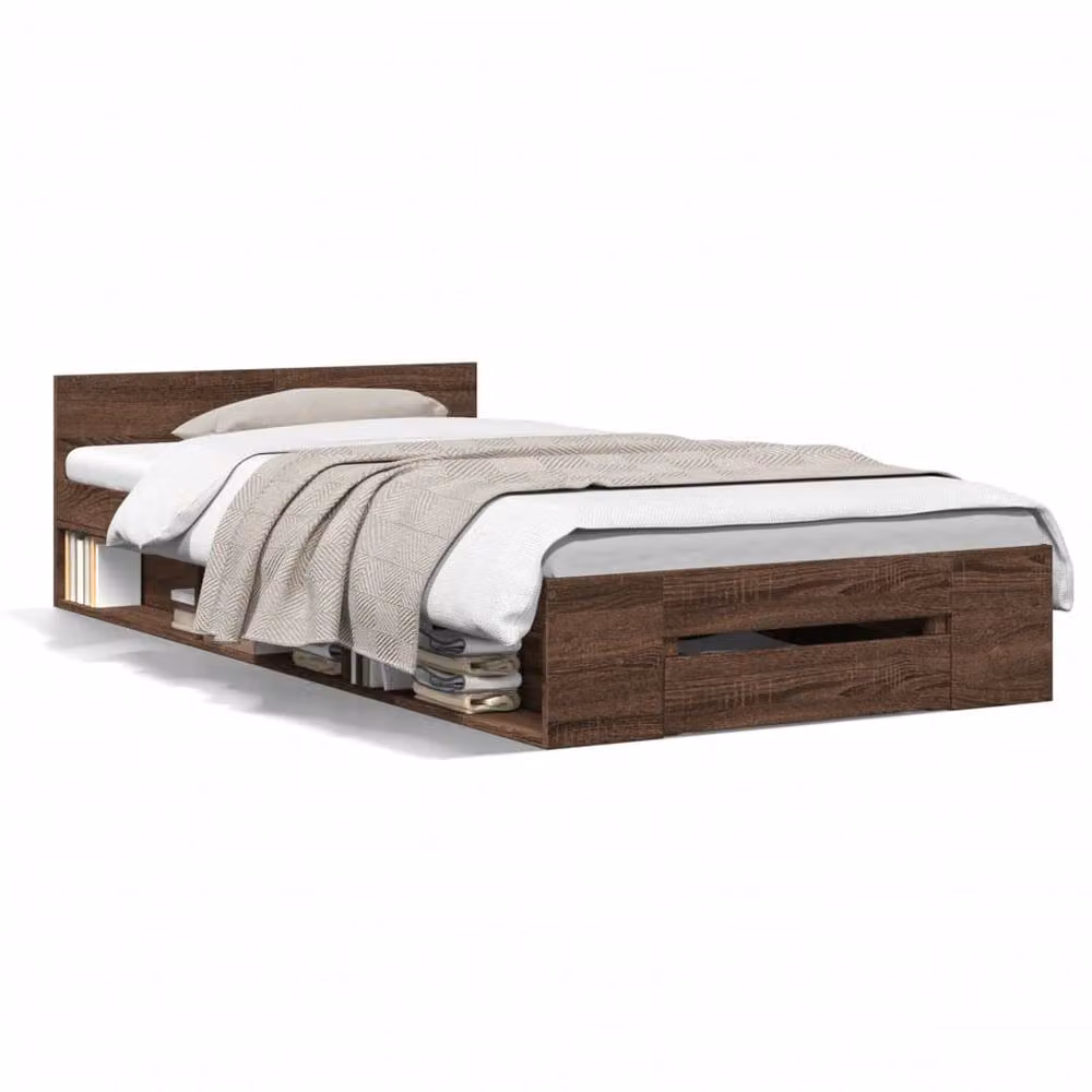 Berkfield Home Modern Small Single Bed Frame with Drawers in Brown Oak, W: 78 cm, D: 190 cm, H: 45 cm – 3