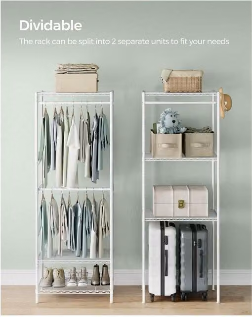 SONGMICS White Metal Clothes Rack and Open Wardrobe for your Bedroom