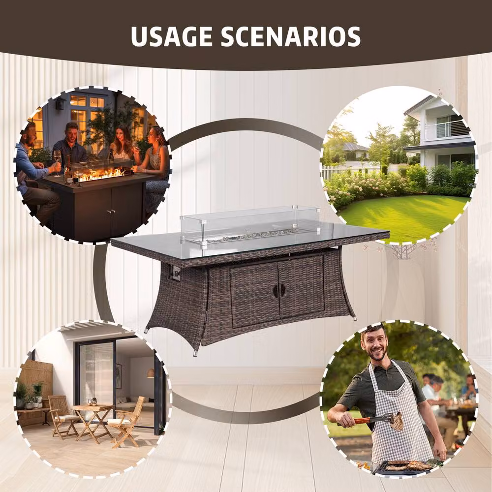 Direct Wicker 6-Seat Rattan Rectangular Fire Pit Dining Table in Brown, W/D/H: 180 x 72 x 72 cm – 5