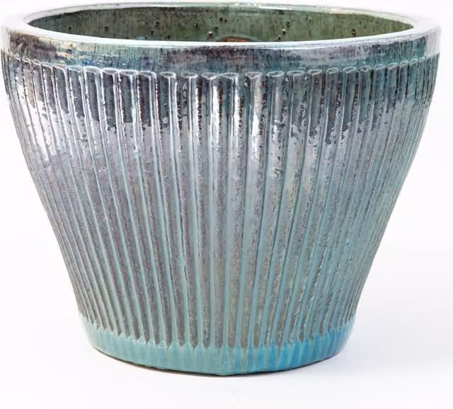 Primrose Linear Glazed Ceramic Bowl Planter Tub in Green, Large 56l