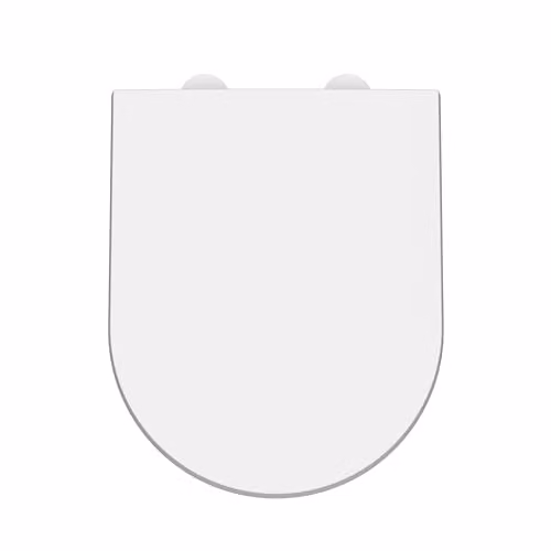 nuie NTS007W Modern D Shaped Soft Close Toilet Seat with White Cover Caps, White, W: 37 cm, D: 7 cm, H: 45 cm