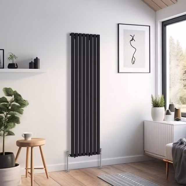 Right Radiators Oval Single Panel Vertical Radiator in Black, Height: 1600 mm, Width: 47.2 cm