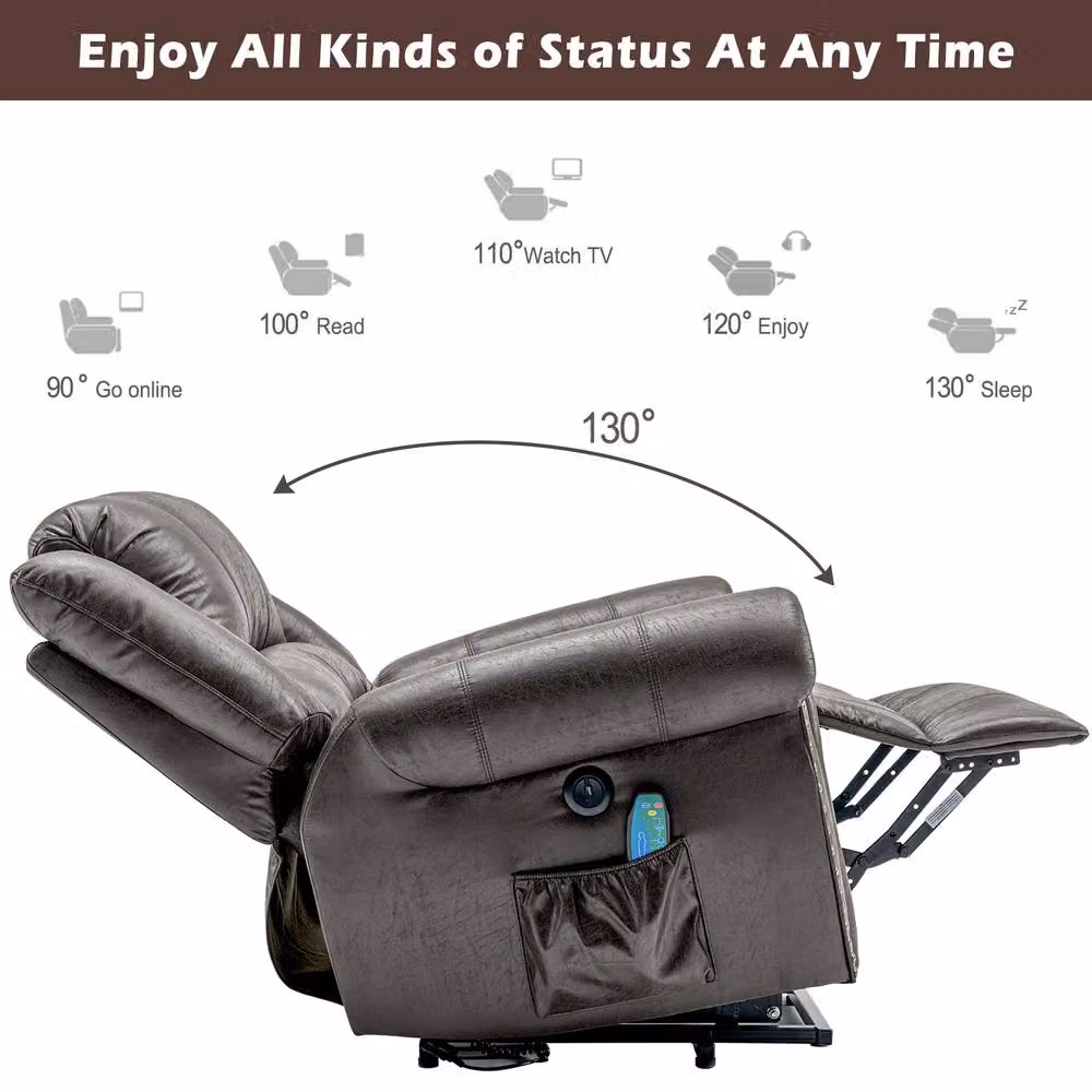 Rolipo Heavy Duty Power Lift Recliner Chair with Massage and Heat in Grey Faux Leather – 4
