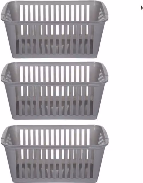 Whitefurze Slatted Plastic Handy Storage Basket in Silver and Grey