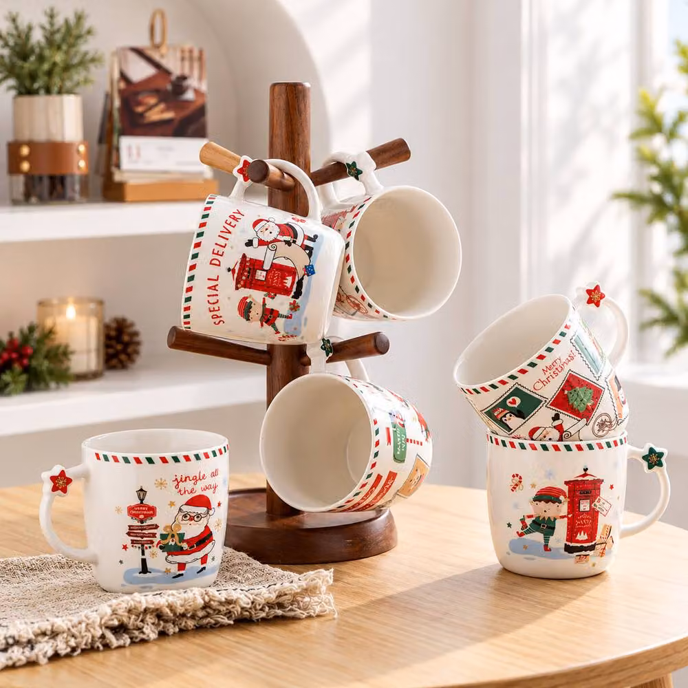 Simpa Letters to Santa Christmas Ceramic Mug Collection, Multicolour, Set of 6, 360ml – 2