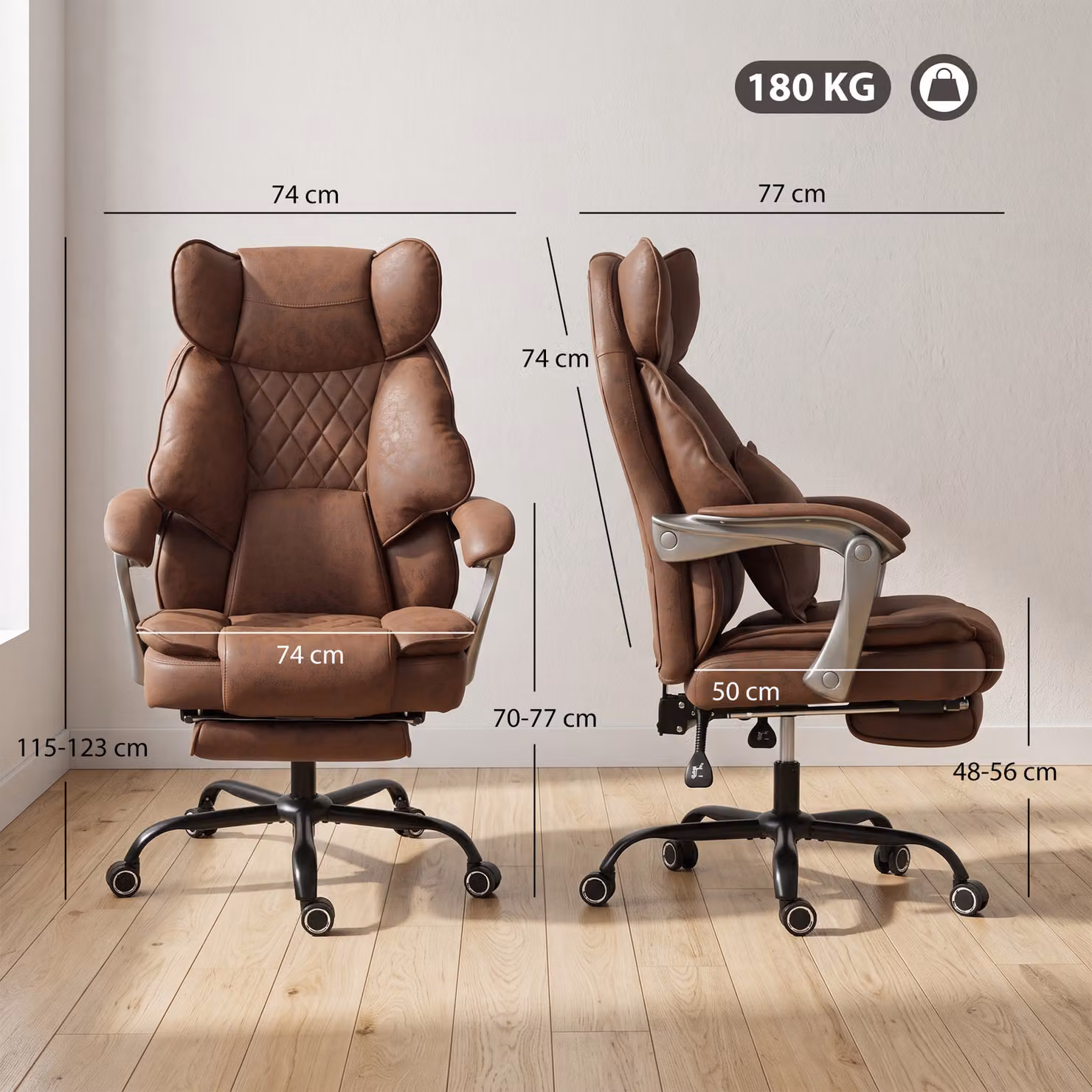 HOMCOM Executive Office Chair in Brown with Headrest, Lumbar Support and 180 kg Capacity – 3