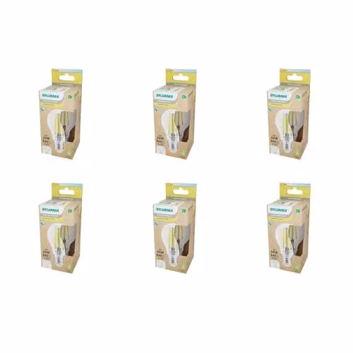 SYLVANIA Toledo Platinum RT LED Filament Light Bulbs, E27, Warm White 2700K, Transparent, Pack of 6