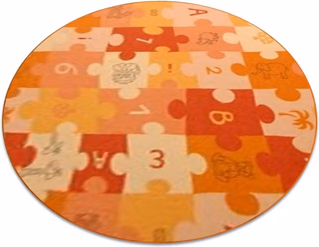 RugsX Circle Puzzle Round Rug in Orange, Diameter: 100 cm