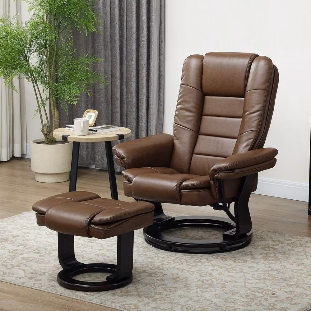 STILVORA Brown Faux Leather Recliner Armchair with Ottoman – 2