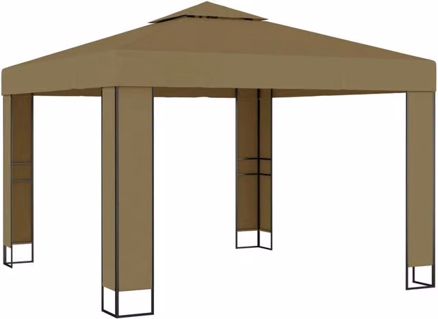 Berkfield Home Double Roof Gazebo in Beige, W/D/H: 3 x 3 x 2.7 m