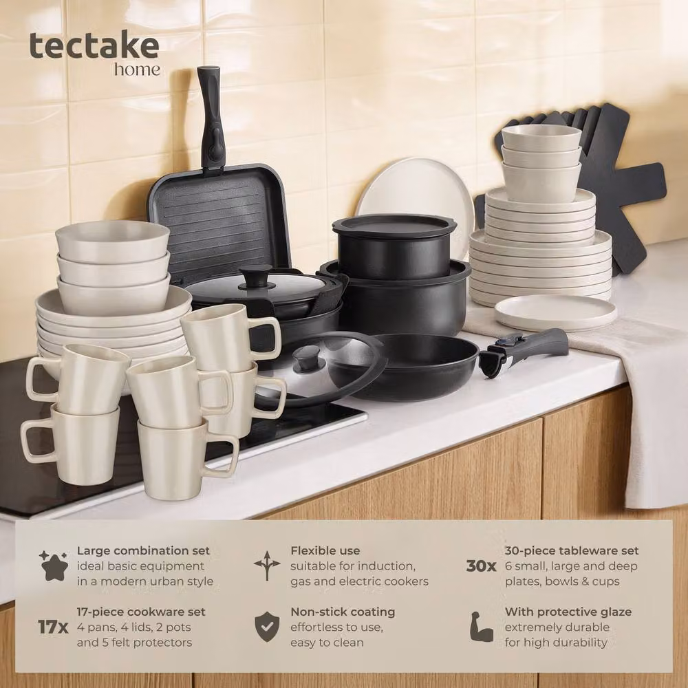 tectake Una/Parma Kitchen Starter Set with Non-Stick Frying Pan and Lid in Multicolour – 2