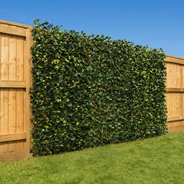 Christow Expandable Artificial Laurel Leaf Trellis Privacy Fence, Green, W: 200 cm, H: 100 cm